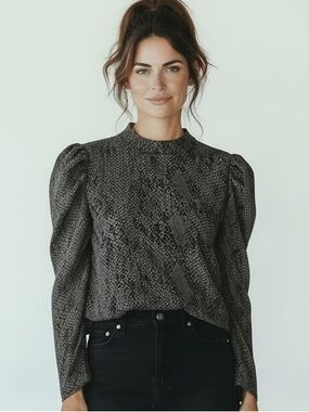 Dynamite Snake Print Crop Top Army Green Puff Sleeve Size M Trendy Y2K